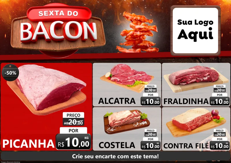 Modelo de Encarte para Encarte A4 Horizontal com o tema Sexta do Bacon para Açougue