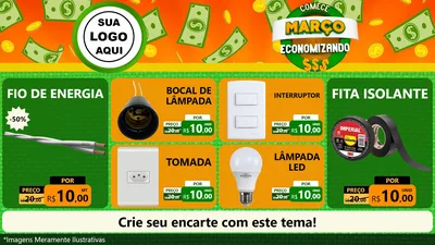 Modelo de TV para TV Horizontal com o tema Comece Março Economizando para Materiais Elétricos