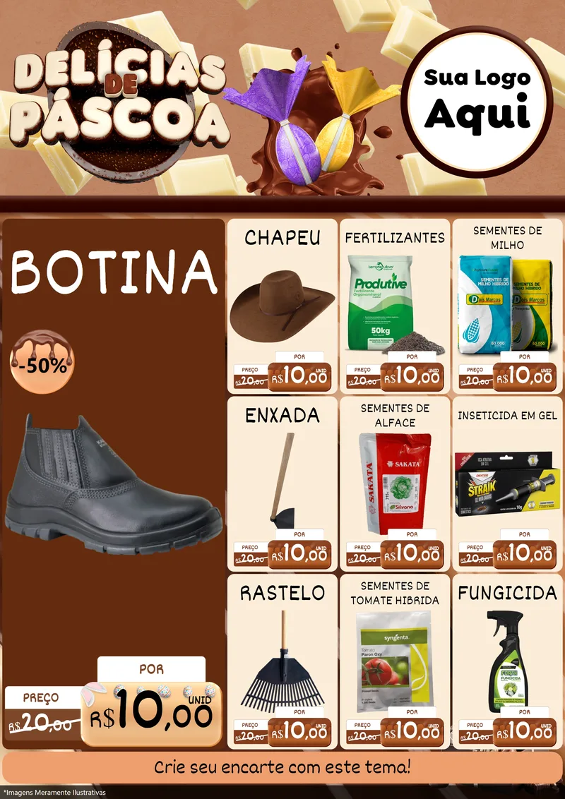 Modelo de Encarte para Encarte A4 Vertical com o tema Delícias de Páscoa para Agropecuária