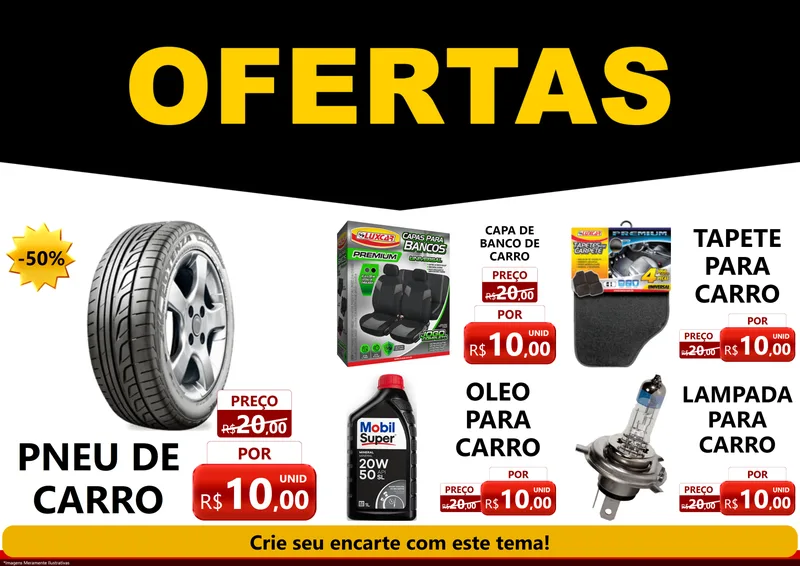 Modelo de Encarte para Encarte A4 Horizontal com o tema Ofertas Preto e Vermelho Cartaz para Auto peças