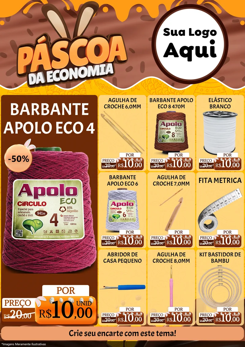 Modelo de Encarte para Encarte A4 Vertical com o tema Páscoa da Economia para Armarinho e Aviamentos