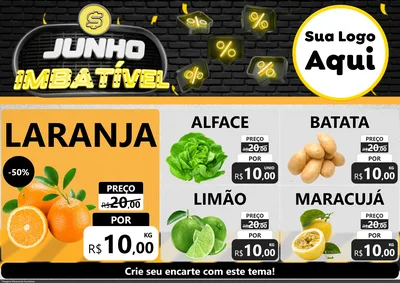 Modelo de Encarte para Encarte A4 Horizontal com o tema Junho Imbatível para Hortifrúti