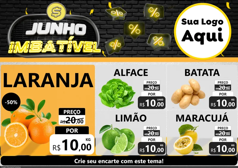 Modelo de Encarte para Encarte A4 Horizontal com o tema Junho Imbatível para Hortifrúti