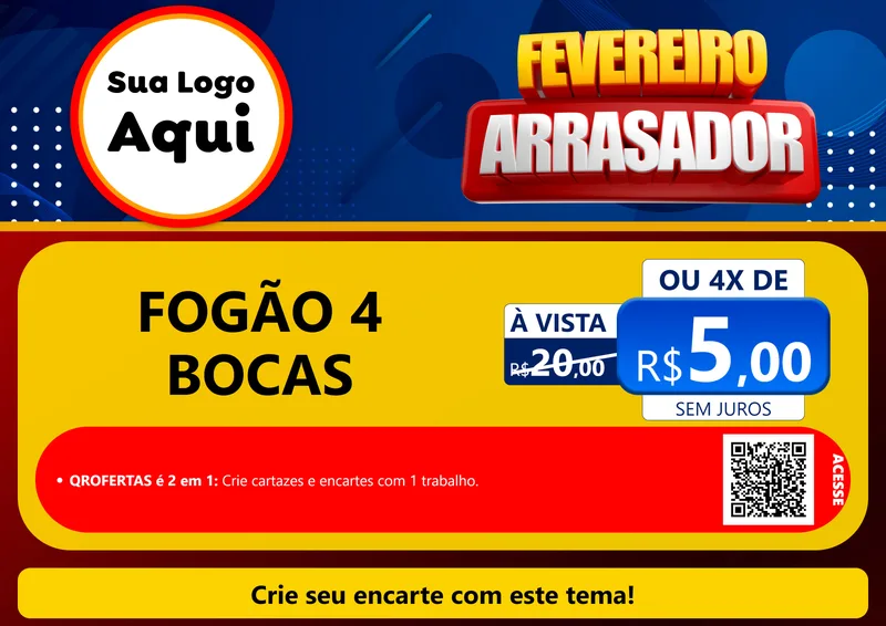 Modelo de Cartaz para Cartaz A4 Horizontal com o tema Fevereiro Arrasador para Móveis e Eletro