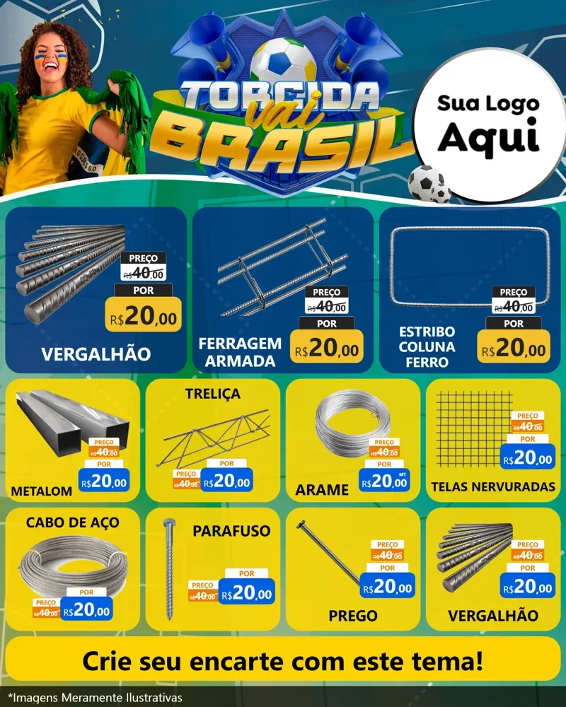 Modelo de Rede Social para Feed Instagram com o tema Torcida Vai Brasil - Copa para Ferragens