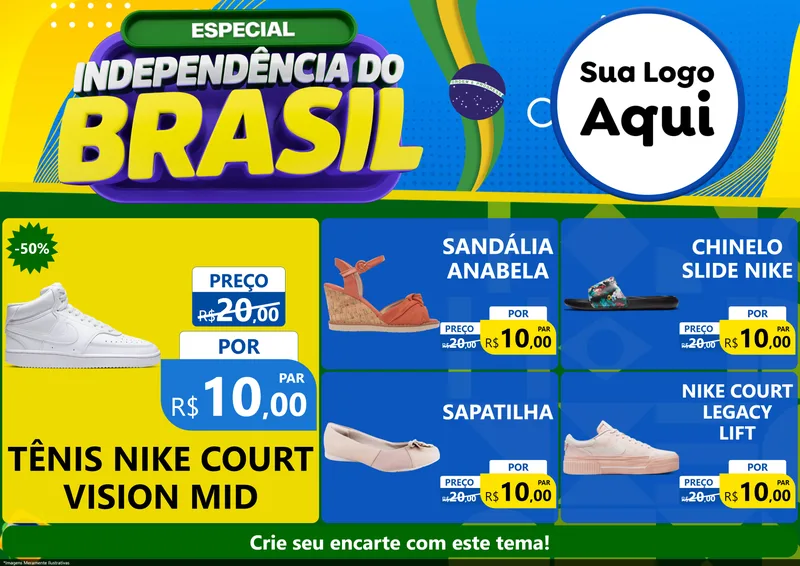 Modelo de Encarte para Encarte A4 Horizontal com o tema Especial Independência do Brasil para Calçados