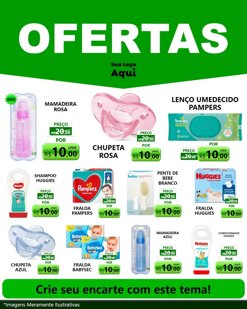Modelo de Rede Social para Feed Instagram com o tema Ofertas Verde Cartaz para Bebês