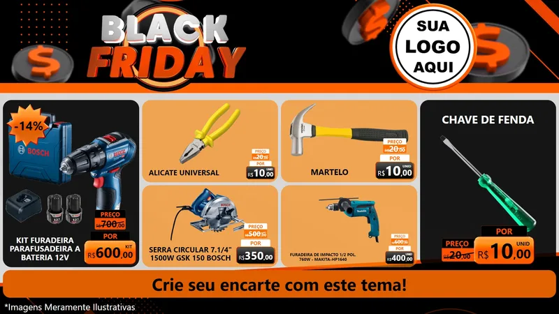 Modelo de TV para TV Horizontal com o tema Black Friday para Maquinas e Ferramentas
