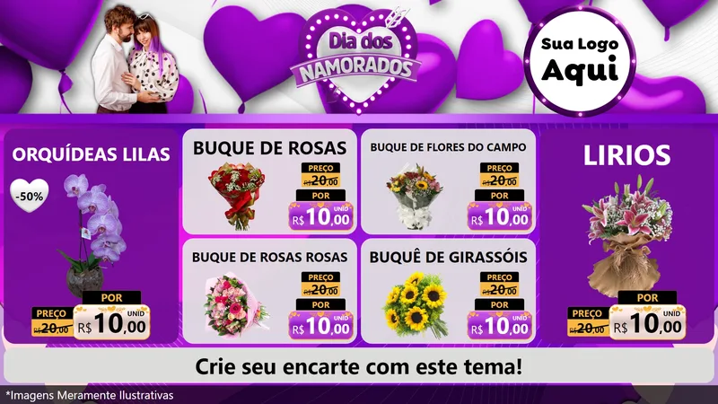 Modelo de TV para TV Horizontal com o tema Dia dos Namorados para Floricultura e jardim