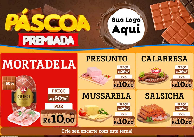 Modelo de Encarte para Encarte A4 Horizontal com o tema Páscoa Premiada para Frios e Laticínios