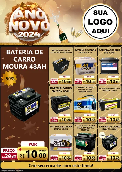 Modelo de Encarte para Encarte A4 Vertical com o tema Feliz Ano Novo 2027 para Baterias Elétricas