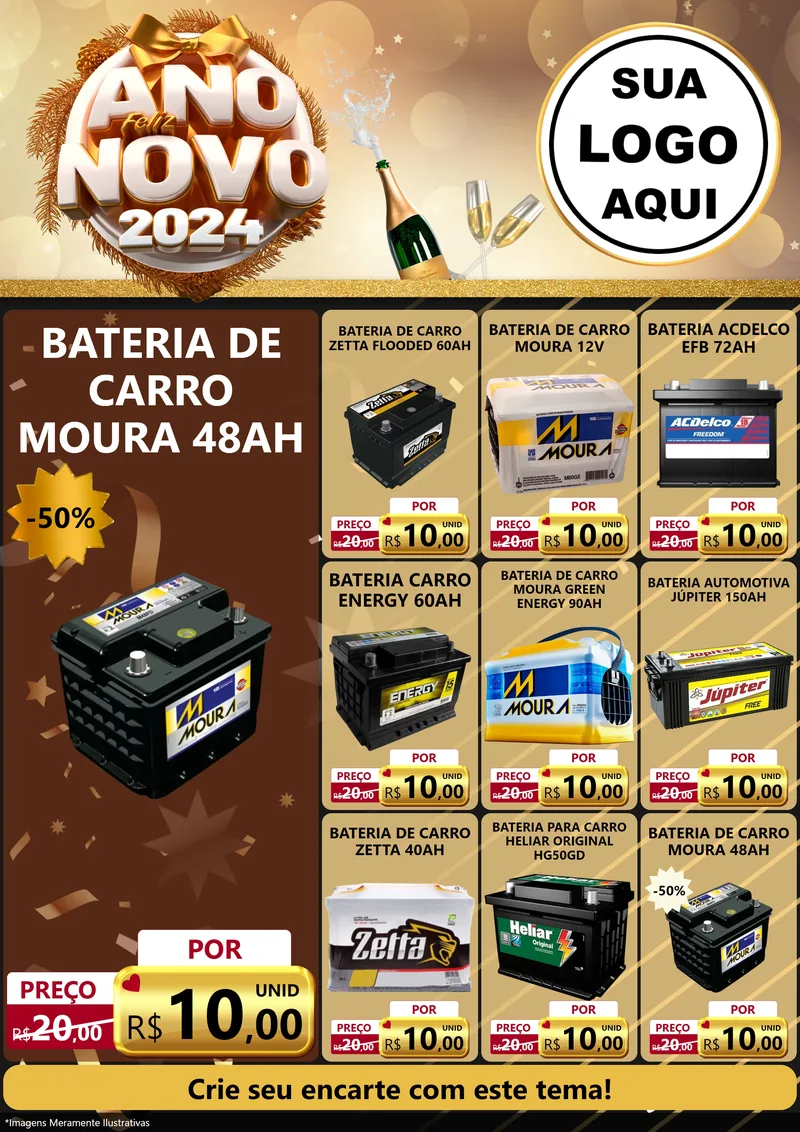 Modelo de Encarte para Encarte A4 Vertical com o tema Feliz Ano Novo 2027 para Baterias Elétricas