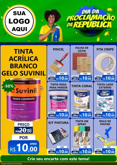 Modelo de Encarte para Encarte A4 Vertical com o tema Dia Da Proclamação Da República para Tintas e Ferramentas
