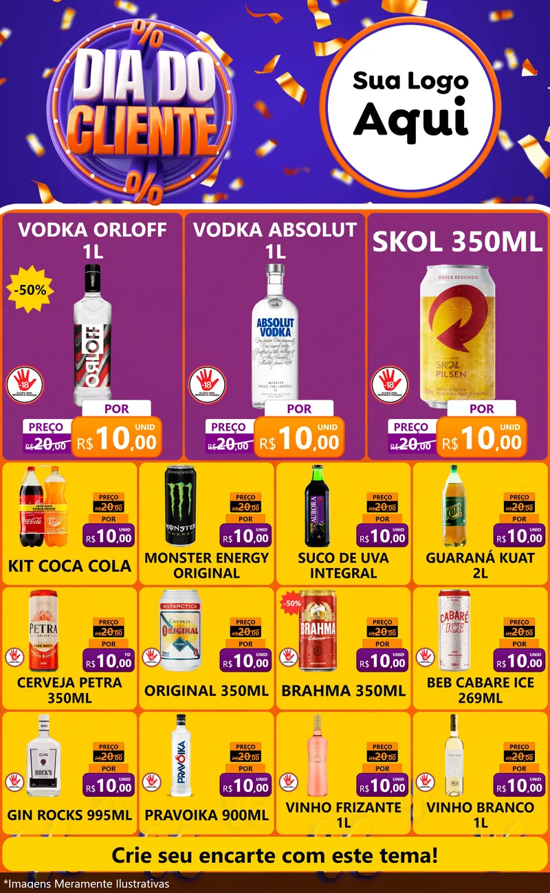 Modelo de Encarte para Encarte Grande com o tema Dia do Cliente para Distribuidora de bebidas