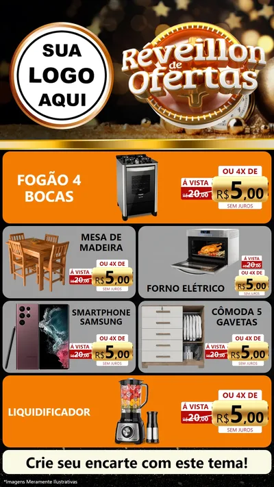 Modelo de TV para TV Vertical com o tema Réveillon de Ofertas para Móveis e Eletro