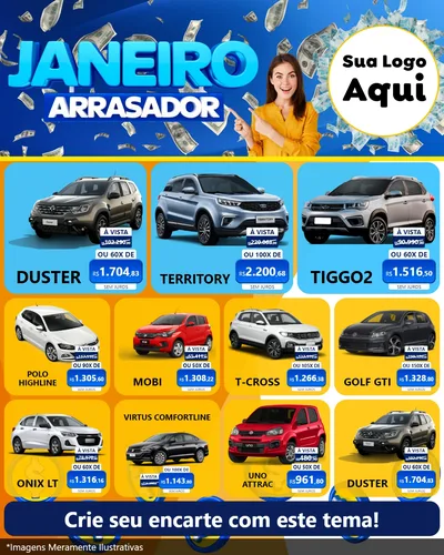 Modelo de Rede Social para Feed Instagram com o tema Janeiro Arrasador para Concessionaria de Carros