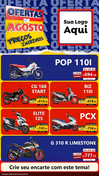 Modelo de TV para TV Vertical com o tema Ofertas de Agosto - Preços Incríveis para Concessionaria de Motos