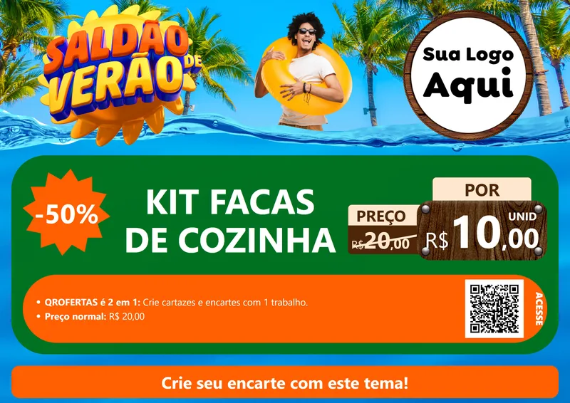 Modelo de Cartaz para Cartaz A4 Horizontal com o tema Saldão de Verão para Utilidades Domésticas