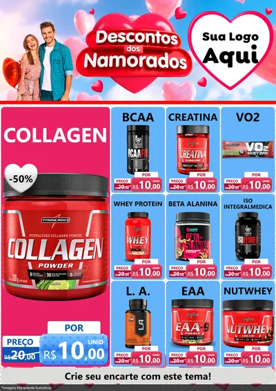 Modelo de Encarte para Encarte A4 Vertical com o tema Descontos dos Namorados para Suplementos alimentares