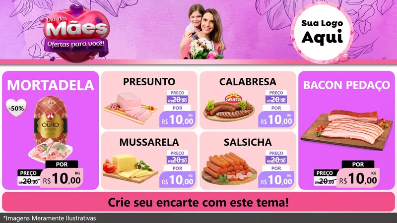 Modelo de TV para TV Horizontal com o tema Dia das Mães Ofertas para Você! para Frios e Laticínios
