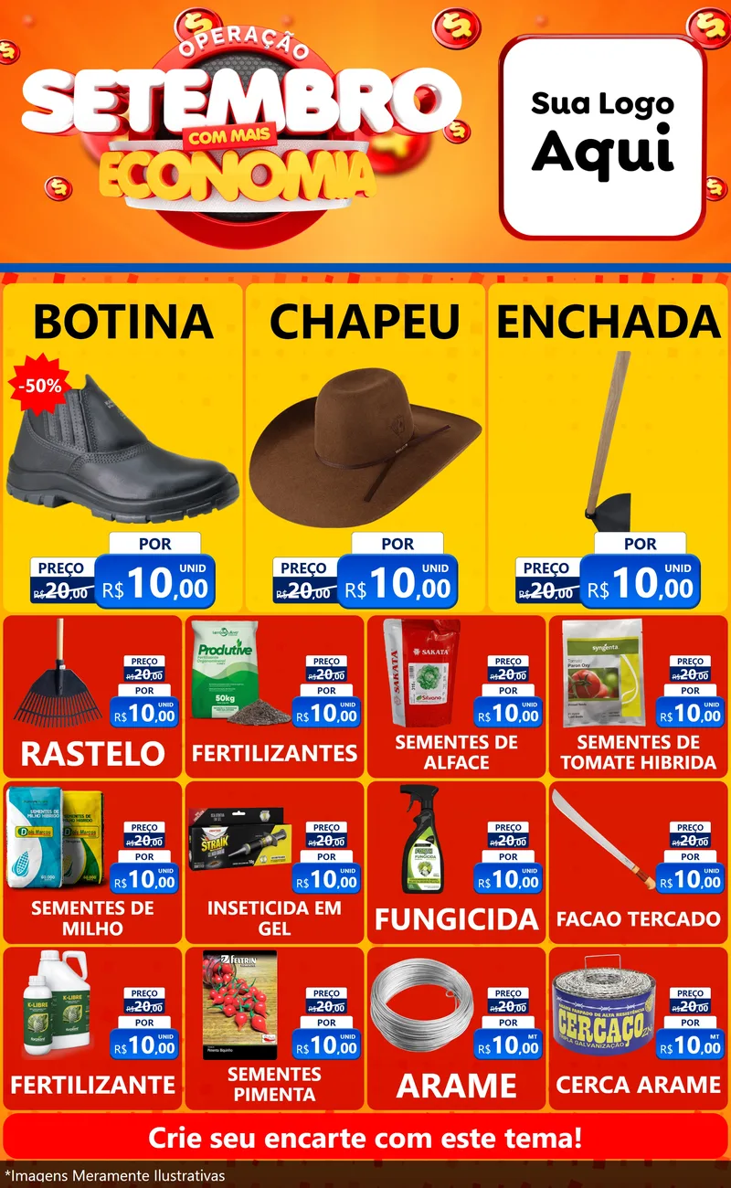 Modelo de Encarte para Encarte Grande com o tema Operação Setembro Com Muita Economia para Agropecuária