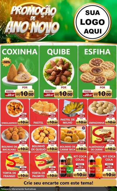 Modelo de Encarte para Encarte Grande com o tema Promoção de Ano Novo para Salgadaria
