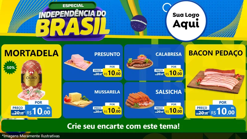 Modelo de TV para TV Horizontal com o tema Especial Independência do Brasil para Frios e Laticínios