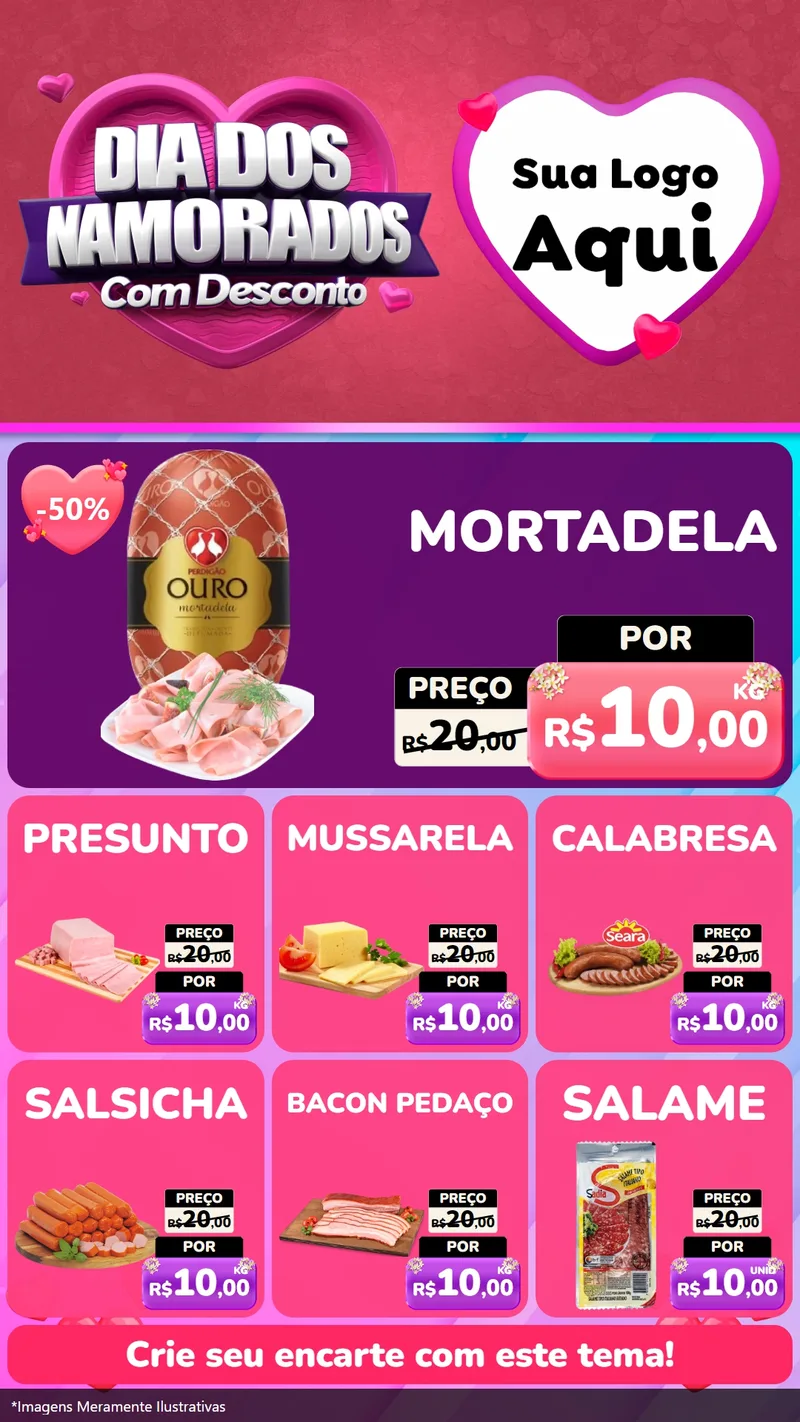 Modelo de Rede Social para Stories com o tema Dia Dos Namorados Com Desconto para Frios e Laticínios