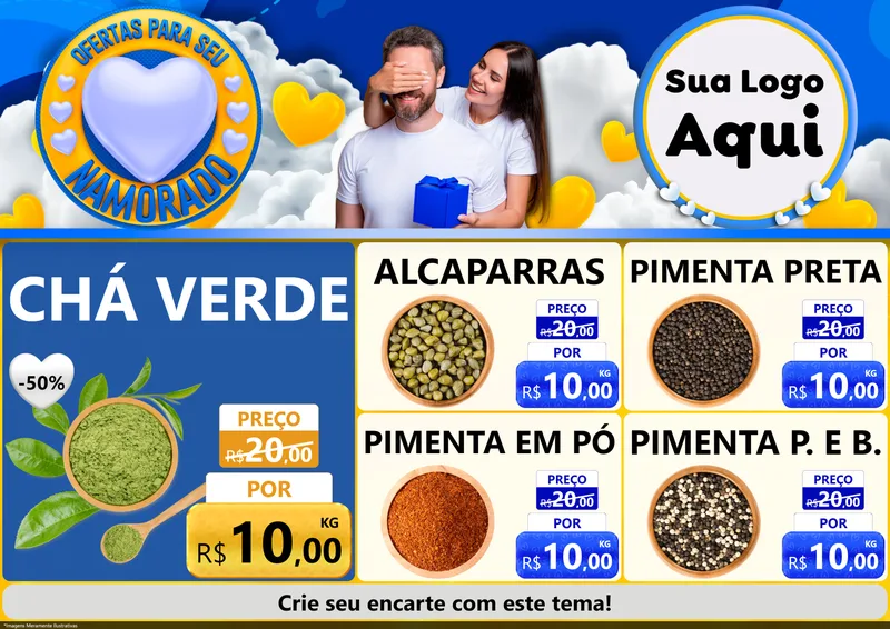 Modelo de Encarte para Encarte A4 Horizontal com o tema Ofertas Para Seu Namorado para Produtos Naturais