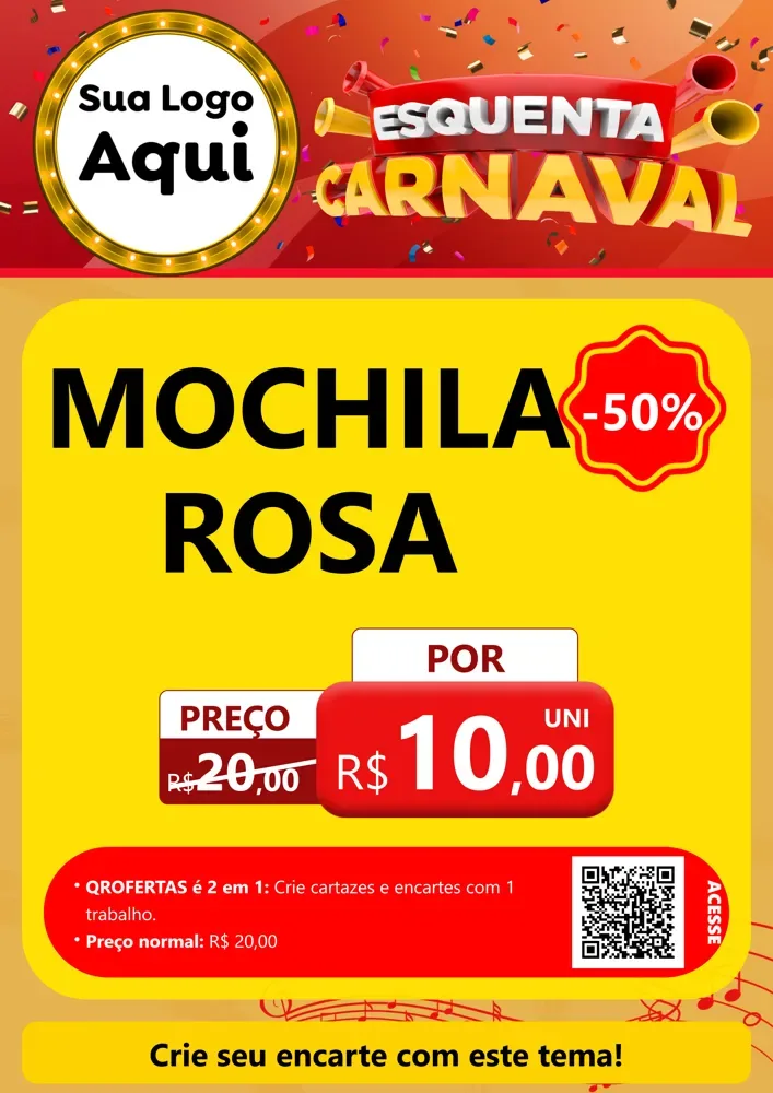 Modelo de Cartaz para Cartaz A4 Vertical com o tema Esquenta Carnaval para Papelaria