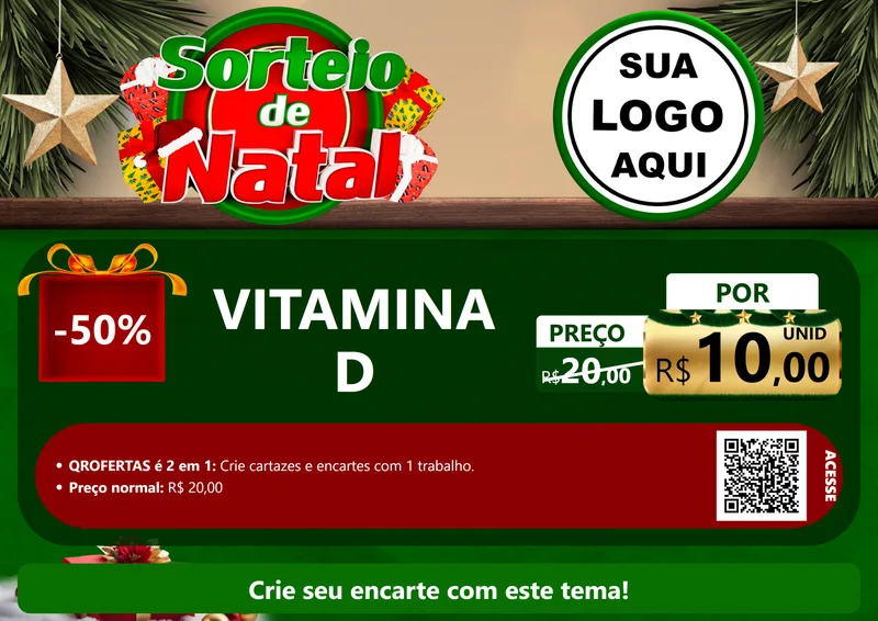 Modelo de Cartaz para Cartaz A4 Horizontal com o tema Sorteio de Natal para Farmácia