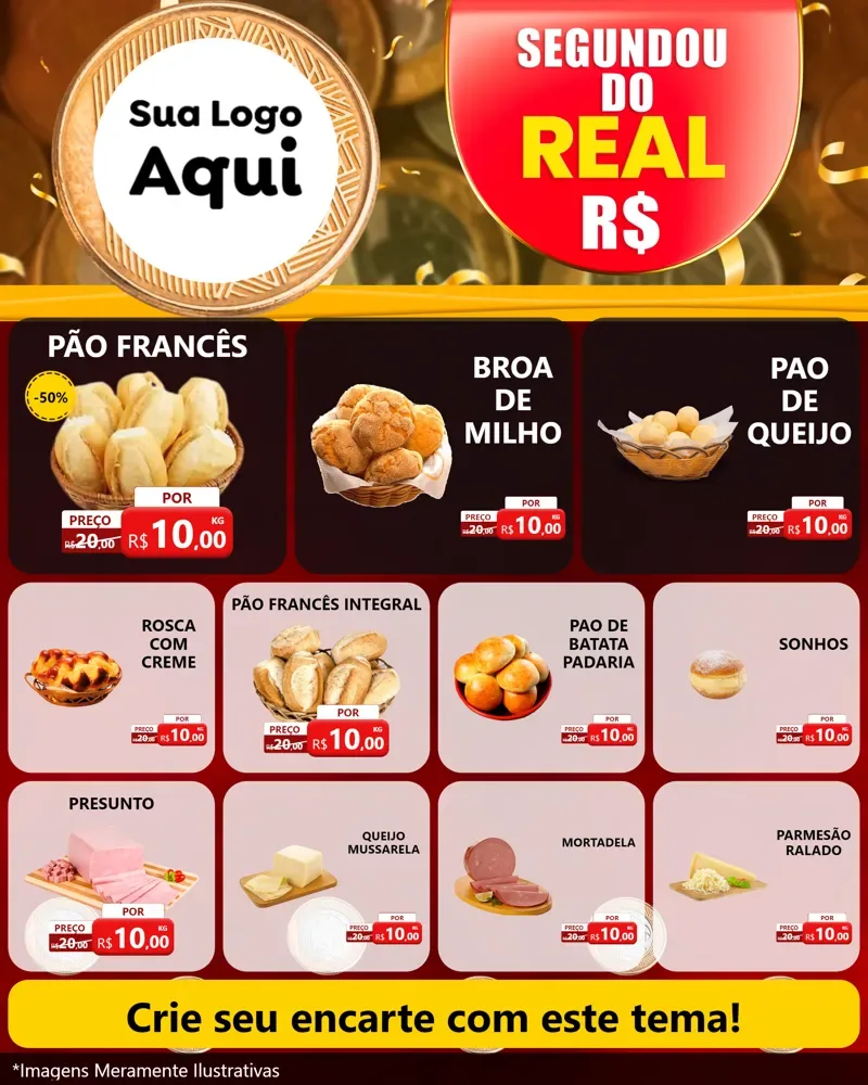 Modelo de Rede Social para Feed Instagram com o tema Segundou do Real para Padaria