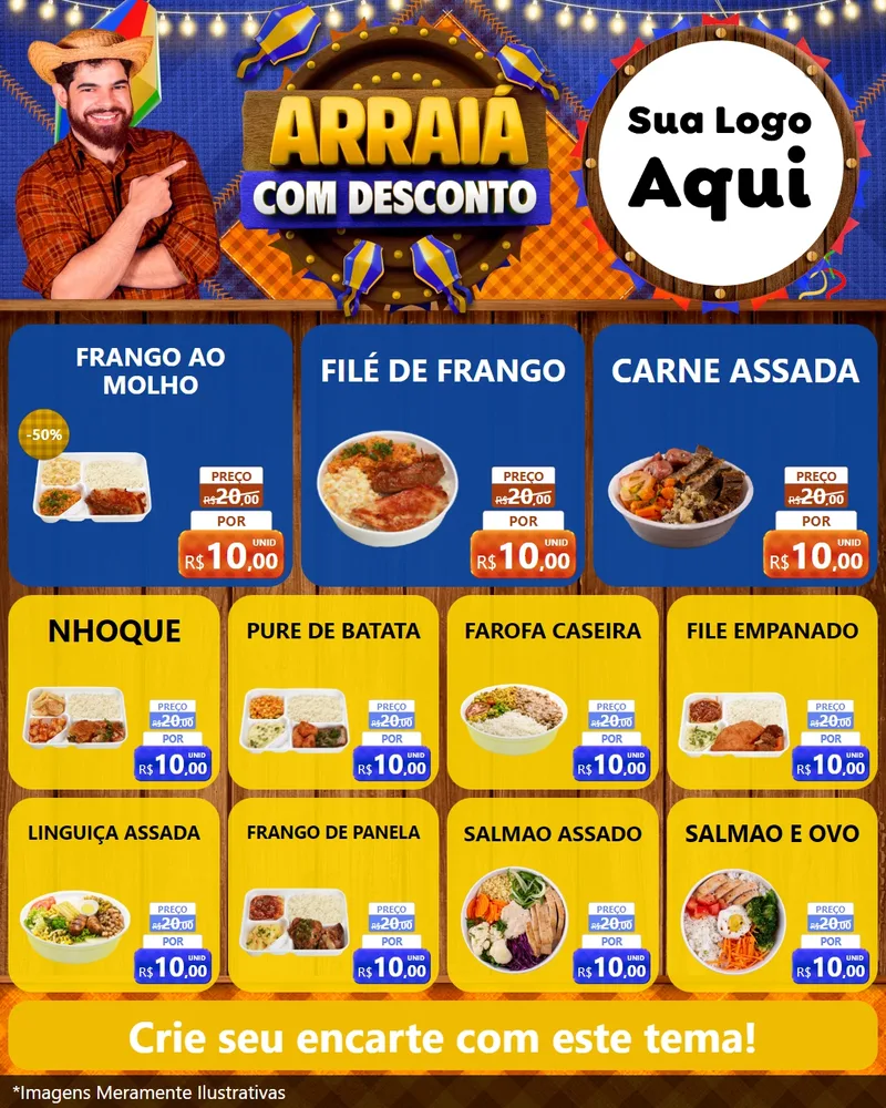 Modelo de Rede Social para Feed Instagram com o tema Arraiá Com Desconto para Restaurante