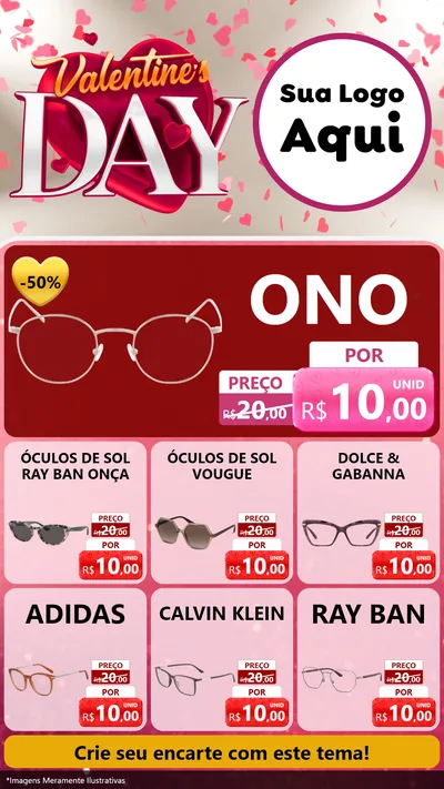 Modelo de Rede Social para Stories com o tema Valentine's Day para Óticas