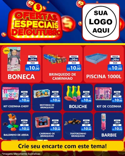 Modelo de Rede Social para Feed Instagram com o tema Ofertas Especiais de Outubro para Brinquedos