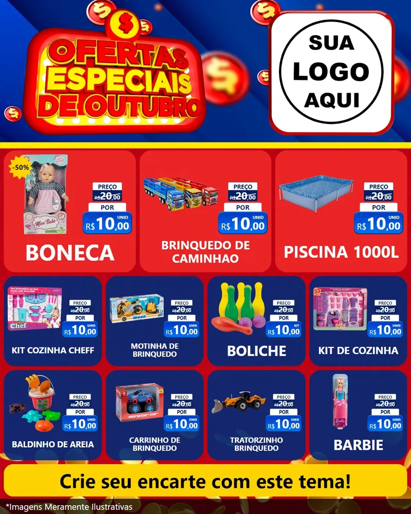 Modelo de Rede Social para Feed Instagram com o tema Ofertas Especiais de Outubro para Brinquedos