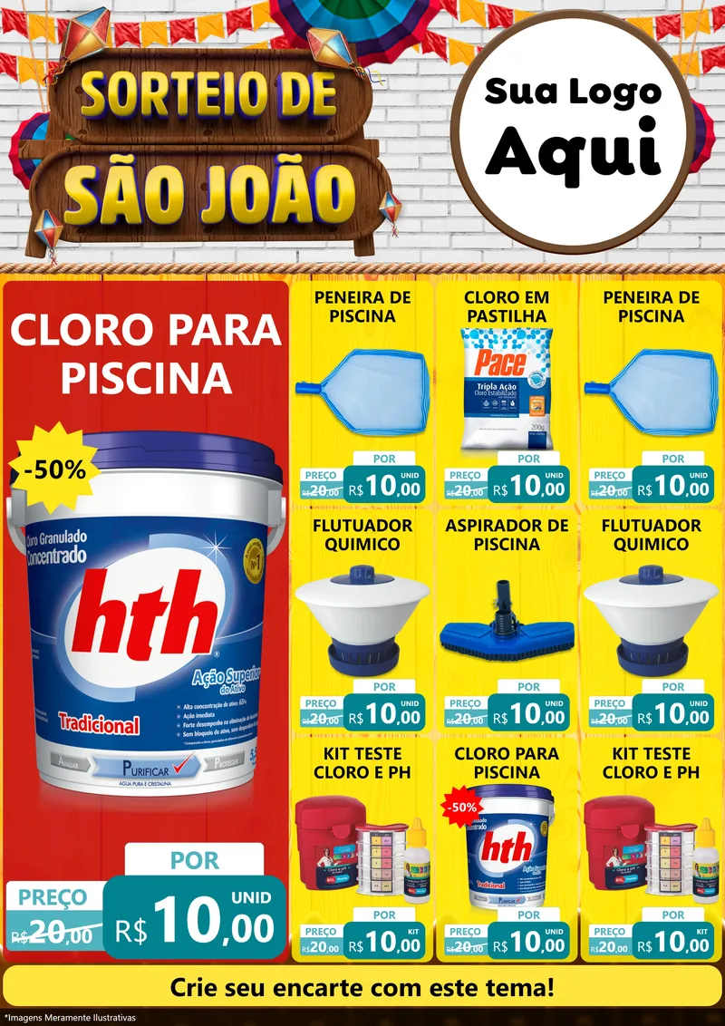 Modelo de Encarte para Encarte A4 Vertical com o tema Sorteio de São João para Produtos para Piscina
