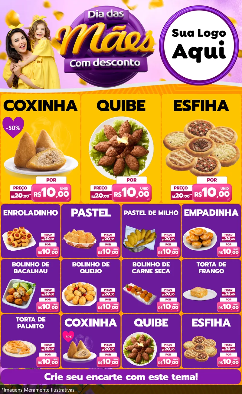 Modelo de Encarte para Encarte Grande com o tema Dia das Mães com Desconto para Salgadaria