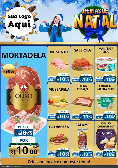 Modelo de Encarte para Encarte A4 Vertical com o tema Ofertas de Natal para Frios e Laticínios