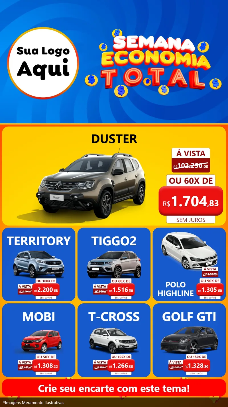 Modelo de Rede Social para Stories com o tema Semana Economia Total para Concessionaria de Carros