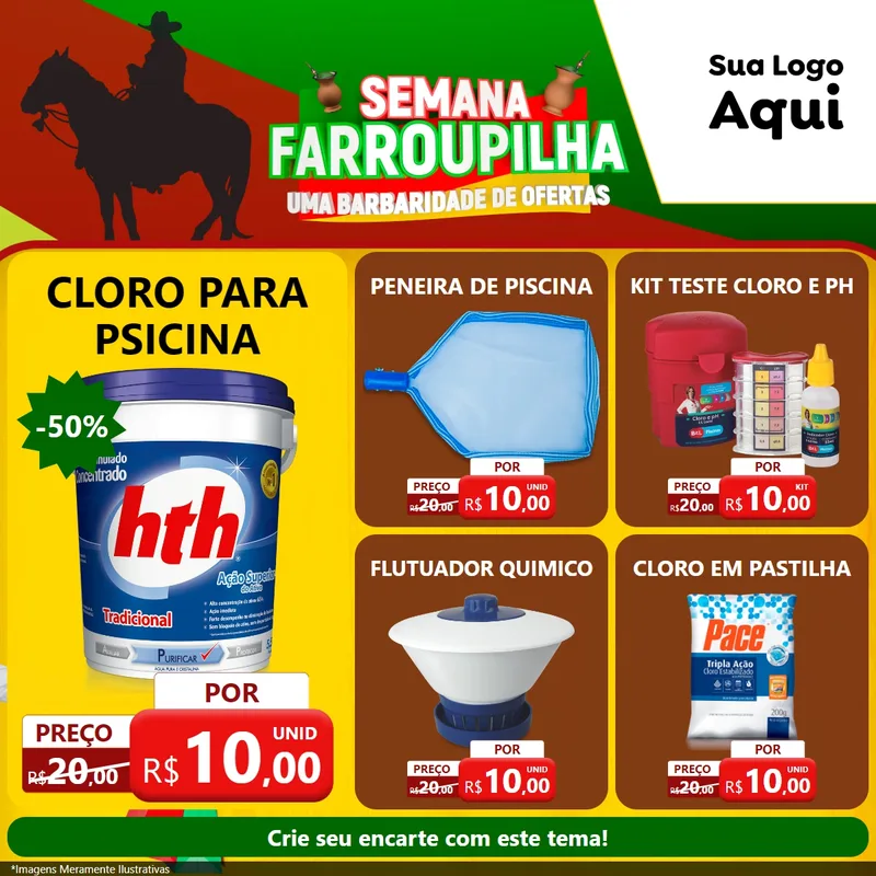 Modelo de Rede Social para Feed Facebook com o tema Semana Farroupilha - Uma Barbaridade de Ofertas para Produtos para Piscina