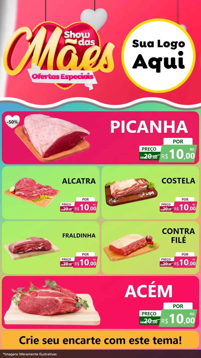 Modelo de TV para TV Vertical com o tema Show das Mães - Ofertas Especiais para Açougue