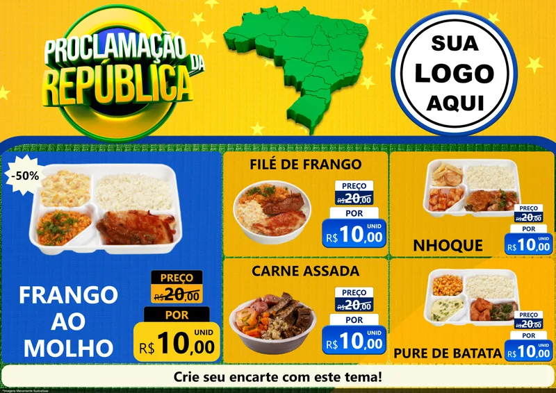 Modelo de Encarte para Encarte A4 Horizontal com o tema Proclamação da República para Restaurante