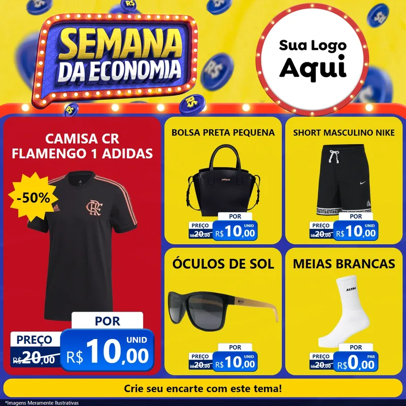 Modelo de Rede Social para Feed Facebook com o tema Semana da Economia para Roupas e acessórios