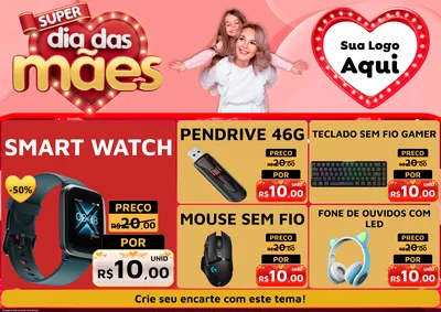 Modelo de Encarte para Encarte A4 Horizontal com o tema Super Dia Das Mães para Informática