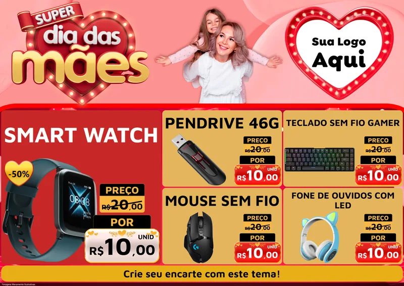 Modelo de Encarte para Encarte A4 Horizontal com o tema Super Dia Das Mães para Informática