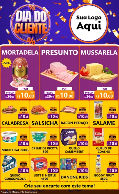 Modelo de Encarte para Encarte Grande com o tema Dia do Cliente para Frios e Laticínios