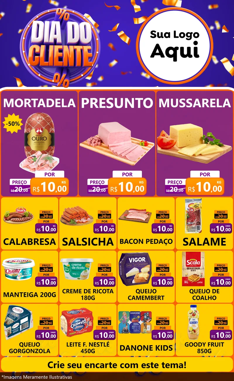 Modelo de Encarte para Encarte Grande com o tema Dia do Cliente para Frios e Laticínios