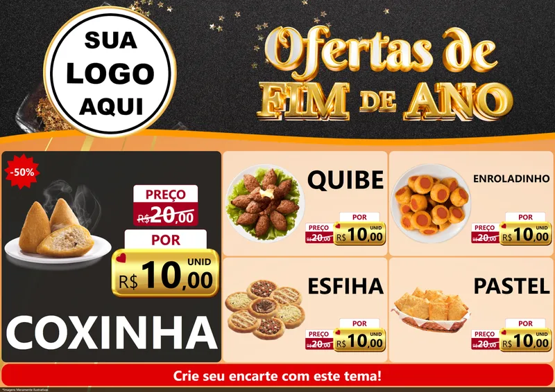 Modelo de Encarte para Encarte A4 Horizontal com o tema Ofertas de Fim de Ano para Salgadaria