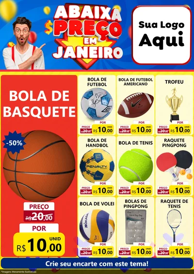 Modelo de Encarte para Encarte A4 Vertical com o tema Abaixa Preço em Janeiro para Artigos Esportivos